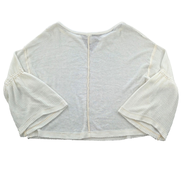 Free People We The Free Oversized Ivory Waffle Knit V-neck Bell Sleeve Top M NWT - Picture 4 of 10